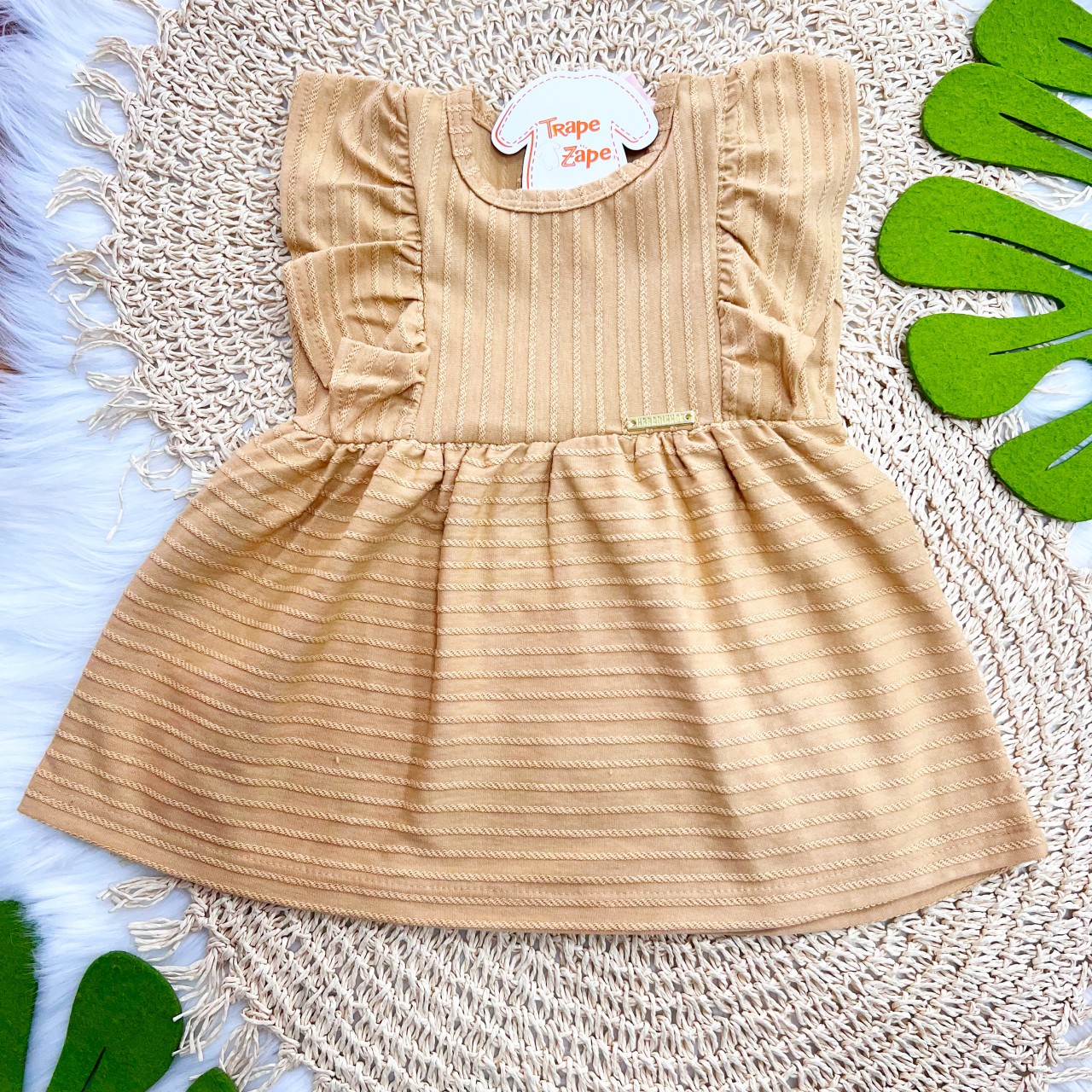 Vestido com Babadinho nas Mangas - Areia